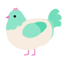 A cream and mint chicken with a head pattern
