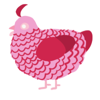A pink and crimson chicken with a lace pattern
