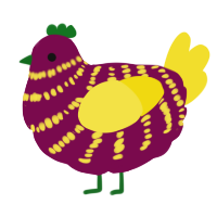 A wine and yellow chicken with a bar pattern