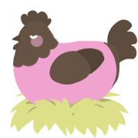 A pink and bark chicken with a head pattern