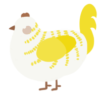 A white and yellow chicken with a half-bar pattern