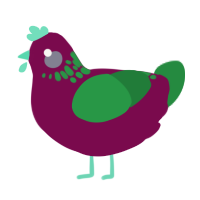 DELIGHTFUL FRUIT, a wine and viridian chicken with a neck-speckle pattern