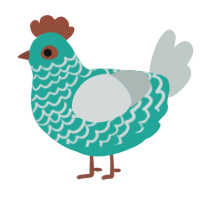 A turquoise and silver chicken with a lace pattern