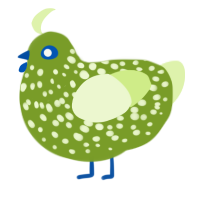 Pickle, a chartreuse and apple chicken with a speckle pattern