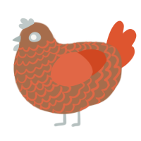 A brown and vermilion chicken with a lace pattern