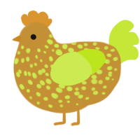 A gold and lime chicken with a speckle pattern
