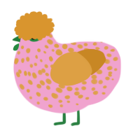A pink and orange chicken with a speckle pattern