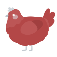 A red chicken with a head pattern