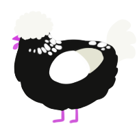 A black and white chicken with a neck-speckle pattern