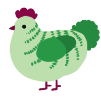 A gluppy and viridian chicken with a half-bar pattern