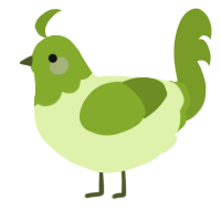 A apple and chartreuse chicken with a head pattern