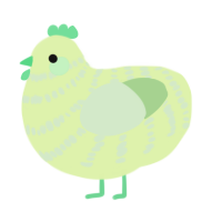 A apple and gluppy chicken with a bar pattern