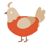 A vermilion and beige chicken with a head pattern
