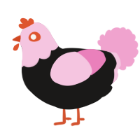 A sable and pink chicken with a head pattern