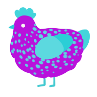 A amethyst and aqua chicken with a speckle pattern