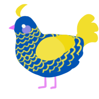 A ultramarine and yellow chicken with a lace pattern