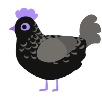 Emo, a black and sable chicken with a half-lace pattern