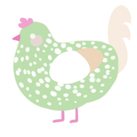 A gluppy and cream chicken with a speckle pattern