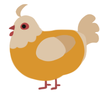 A orange and beige chicken with a head pattern