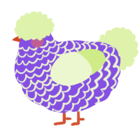 A blurple and apple chicken with a lace pattern