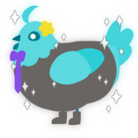 A grey and aqua chicken with a head pattern