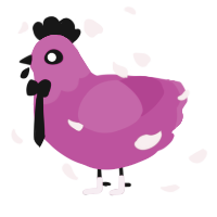 A fuchsia chicken with a head pattern