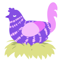 A blurple and lavender chicken with a bar pattern