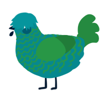 A teal and viridian chicken with a lace pattern
