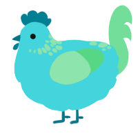 A aqua and spring chicken with a neck-speckle pattern