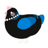 A black and sapphire chicken with a neck-band pattern
