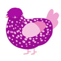 A plum and pink chicken with a speckle pattern