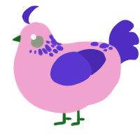 Day Lily, a pink and indigo chicken with a neck-speckle pattern