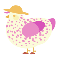 A white and orchid chicken with a speckle pattern