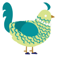 A lemon and teal chicken with a lace pattern