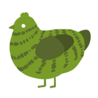 A chartreuse and olive chicken with a bar pattern