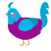 A plum and cerulean chicken with a head pattern