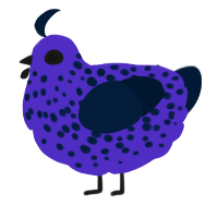 A indigo and tumblr chicken with a speckle pattern