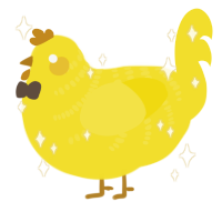 A yellow chicken with a half-bar pattern