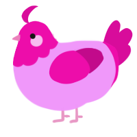A lavender and fuchsia chicken with a head pattern