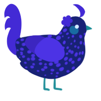A navy and indigo chicken with a speckle pattern