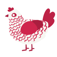 A white and crimson chicken with a lace pattern