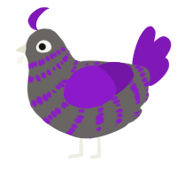 A grey and violet chicken with a bar pattern