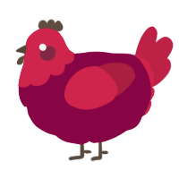 A maroon and crimson chicken with a head pattern