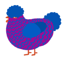 A plum and ultramarine chicken with a lace pattern