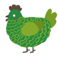 A viridian and chartreuse chicken with a lace pattern