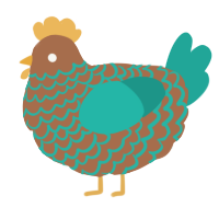 A brown and turquoise chicken with a lace pattern