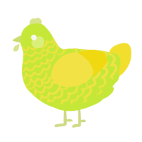 A lime and yellow chicken with a lace pattern