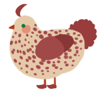 A cream and red chicken with a speckle pattern