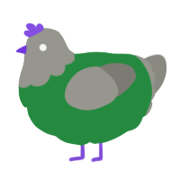 A viridian and ash chicken with a head pattern