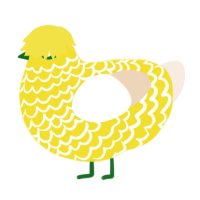 A yellow and cream chicken with a lace pattern